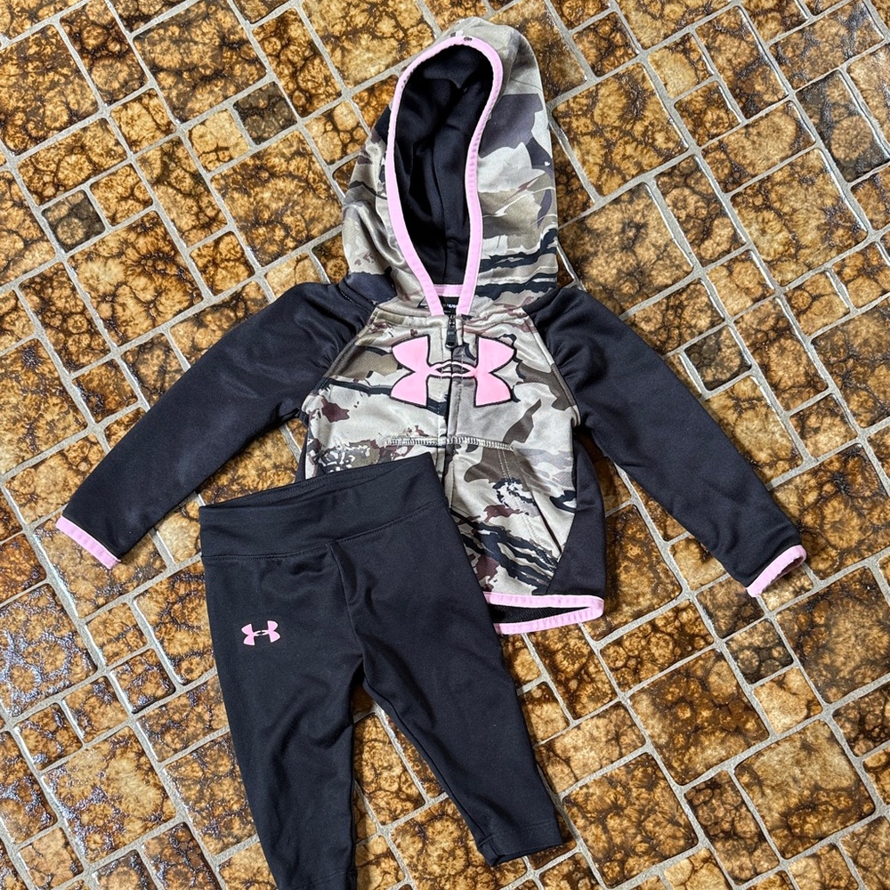 Under Armour Pink and Camo Hoodie with Black Leggings 6-9 Month